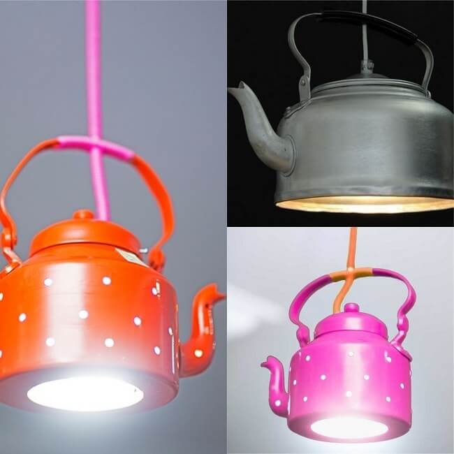 Варианты применения чайника в качестве плафона для светильника
